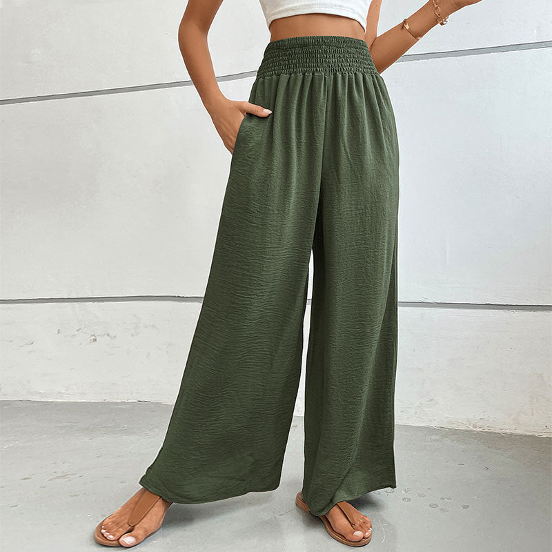 New casual solid color flared wide - leg pants - Bottoms